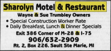 Sharolyn Motel & Restaurant - Apr 1993 Ad (newer photo)